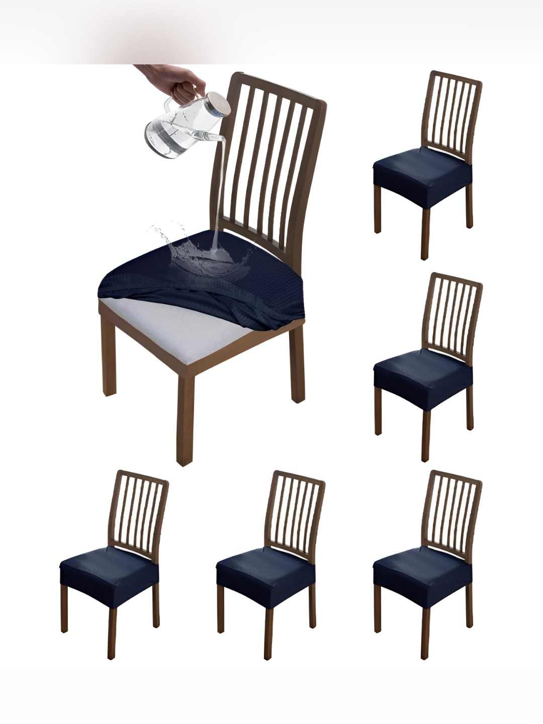 

HOKIPO Navy Blue 6 Pieces Waterproof Stretchable Chair Seat Covers