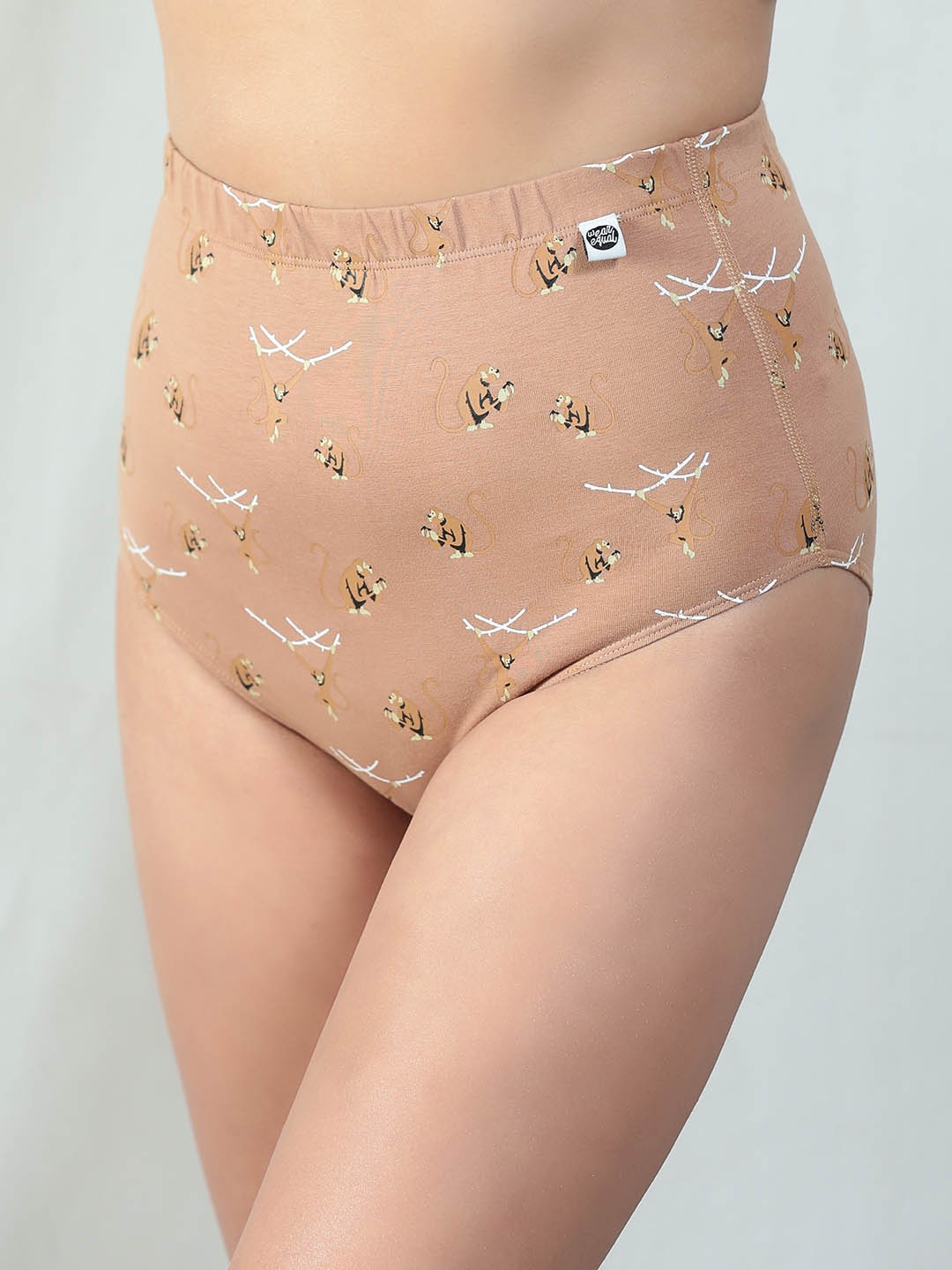 

Wear Equal Organic Jungle Monkey Printed High-Rise Basic Briefs, Beige