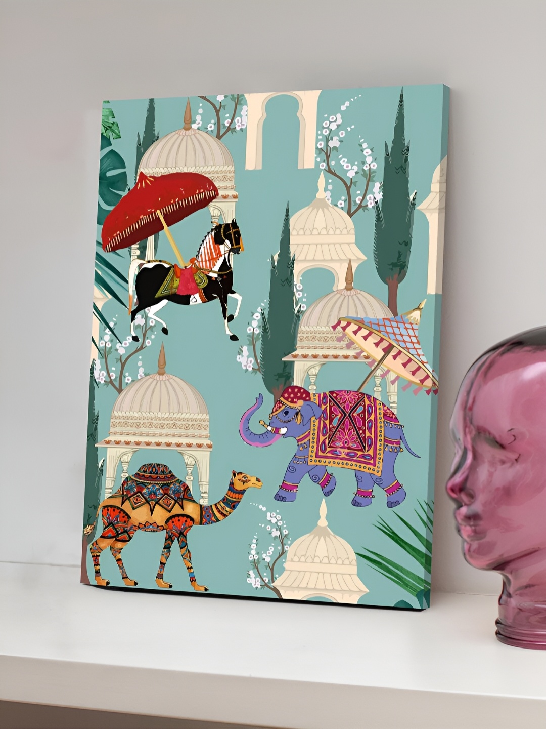 

Art Street Blue & White Canvas Painting Horse, Elephant & Camel Wall Art