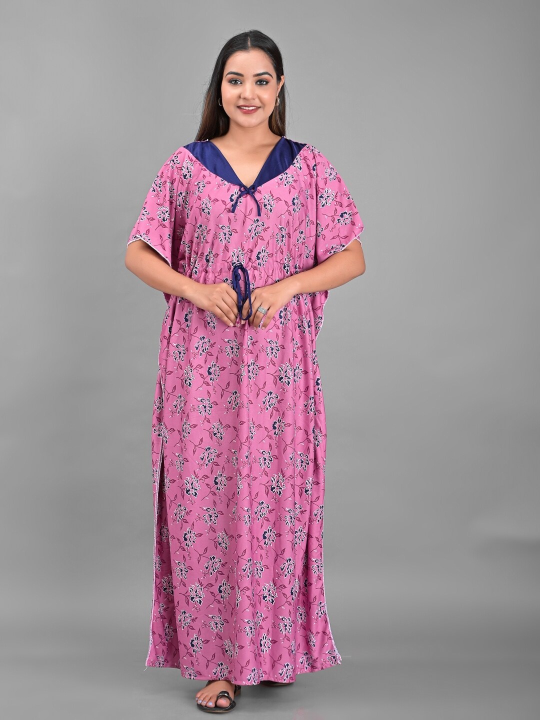 

Apratim Printed Satin Kaftan Maxi Nightdress, Pink
