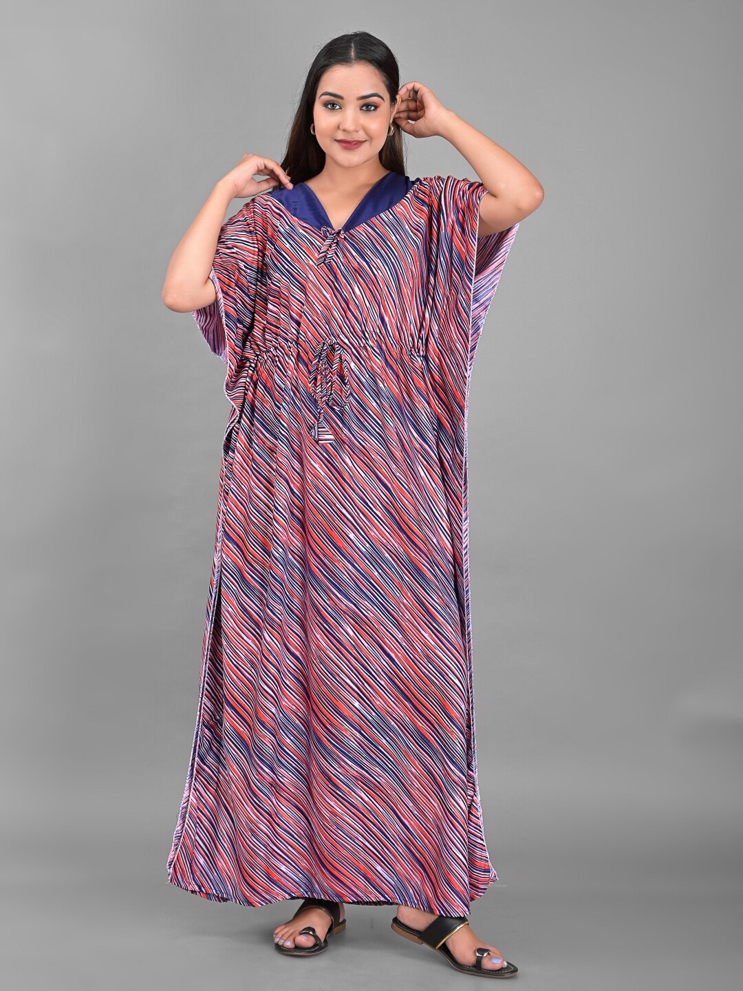 

Apratim Printed Satin Kaftan Maxi Nightdress, Red