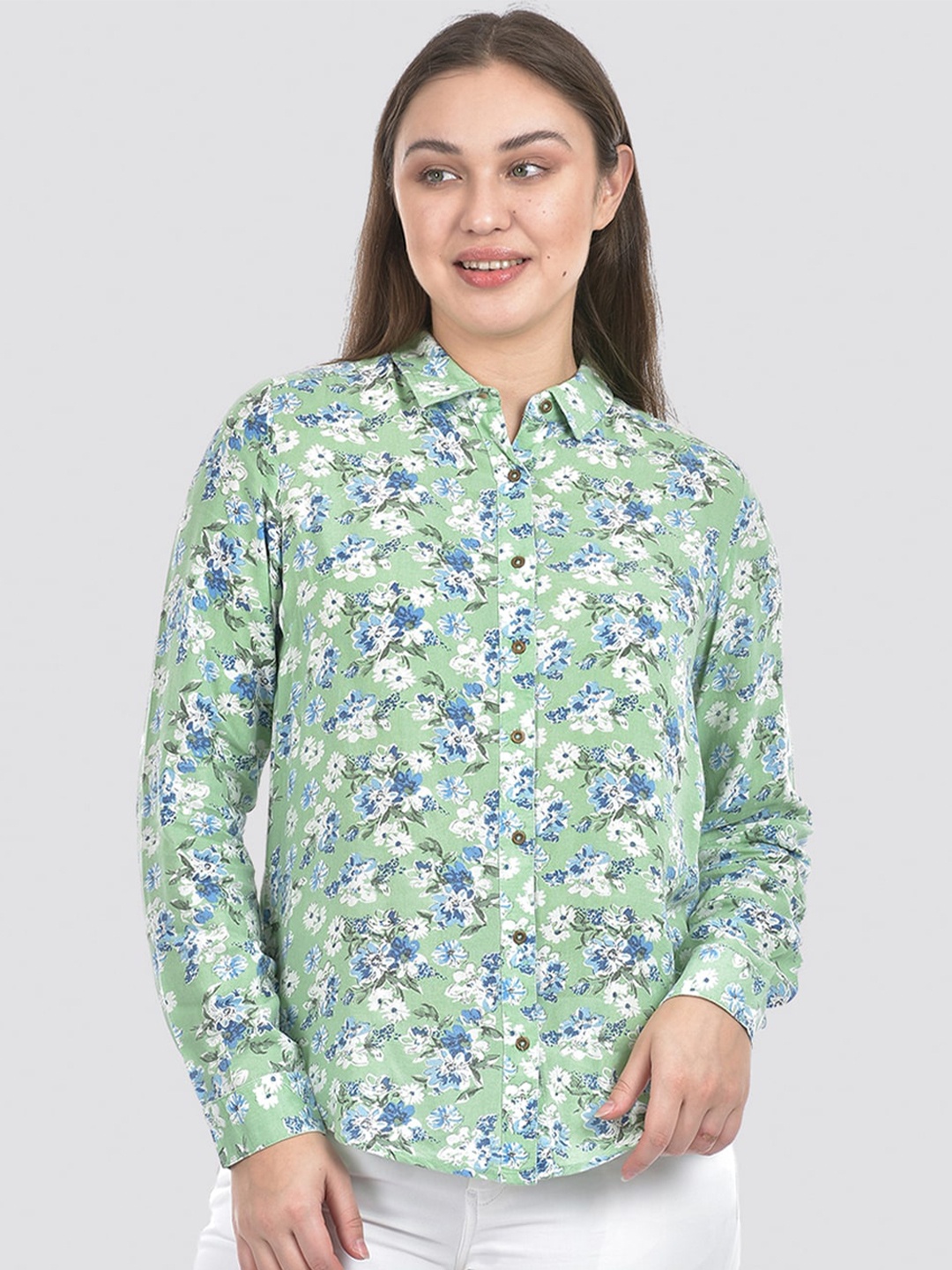 

Numero Uno Women Floral Print Regular Fit Shirt, Green