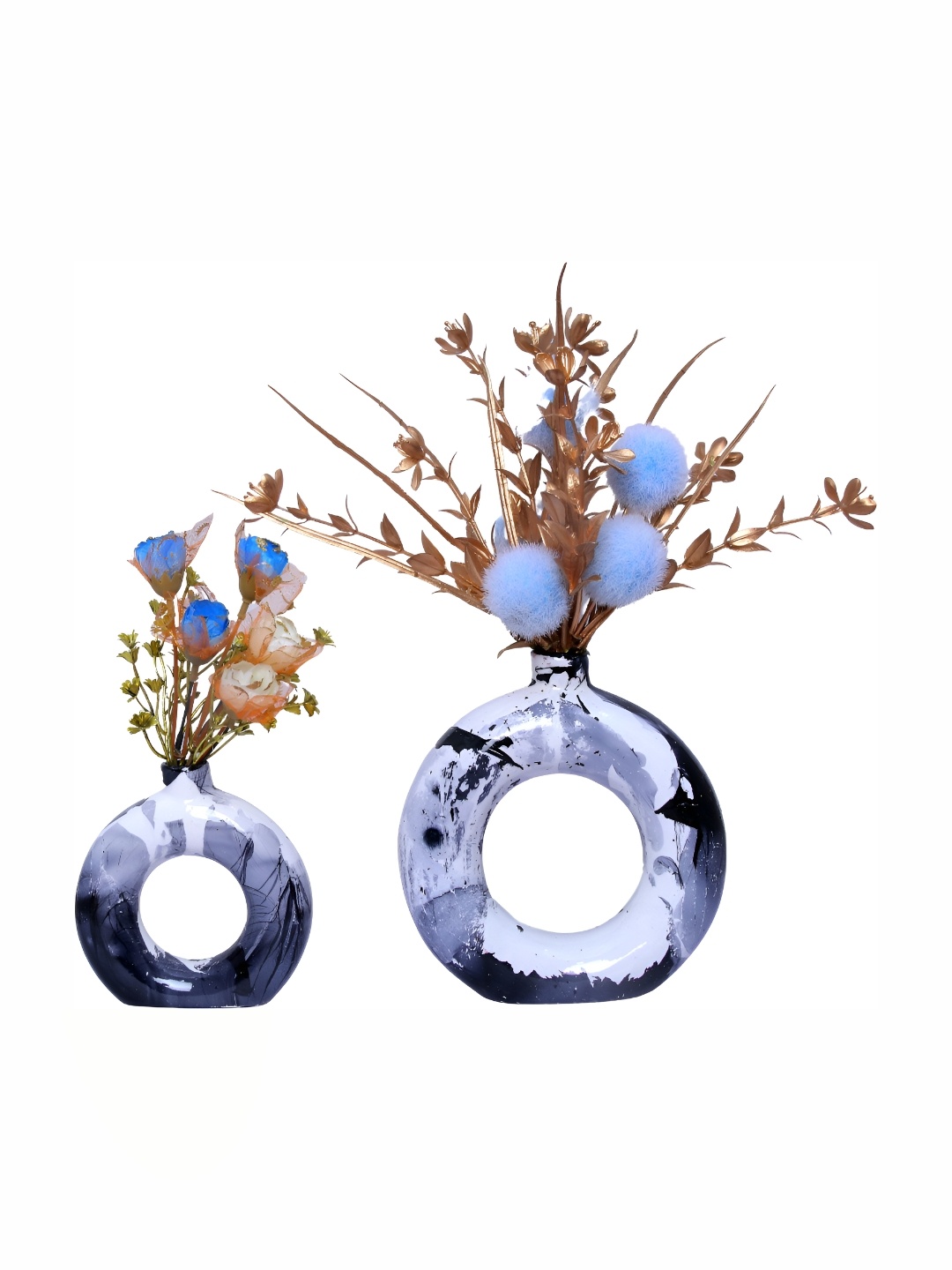 

GW CREATIONS Blue & Black 2 Pieces Donut-shaped Flower Vase