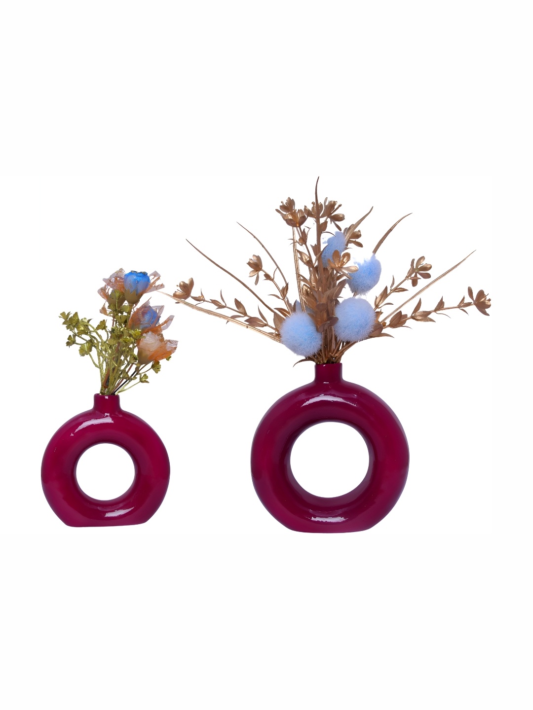 

GW CREATIONS Red 2 Pieces Round Shaped Vases