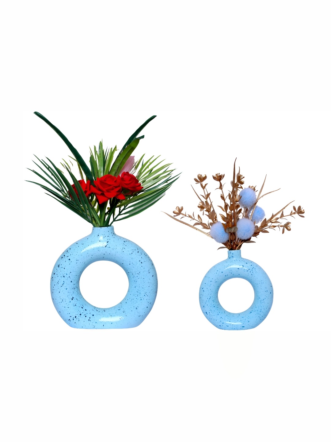 

GW CREATIONS Blue2 Pieces Donut Shaped Flower Vases, Blue