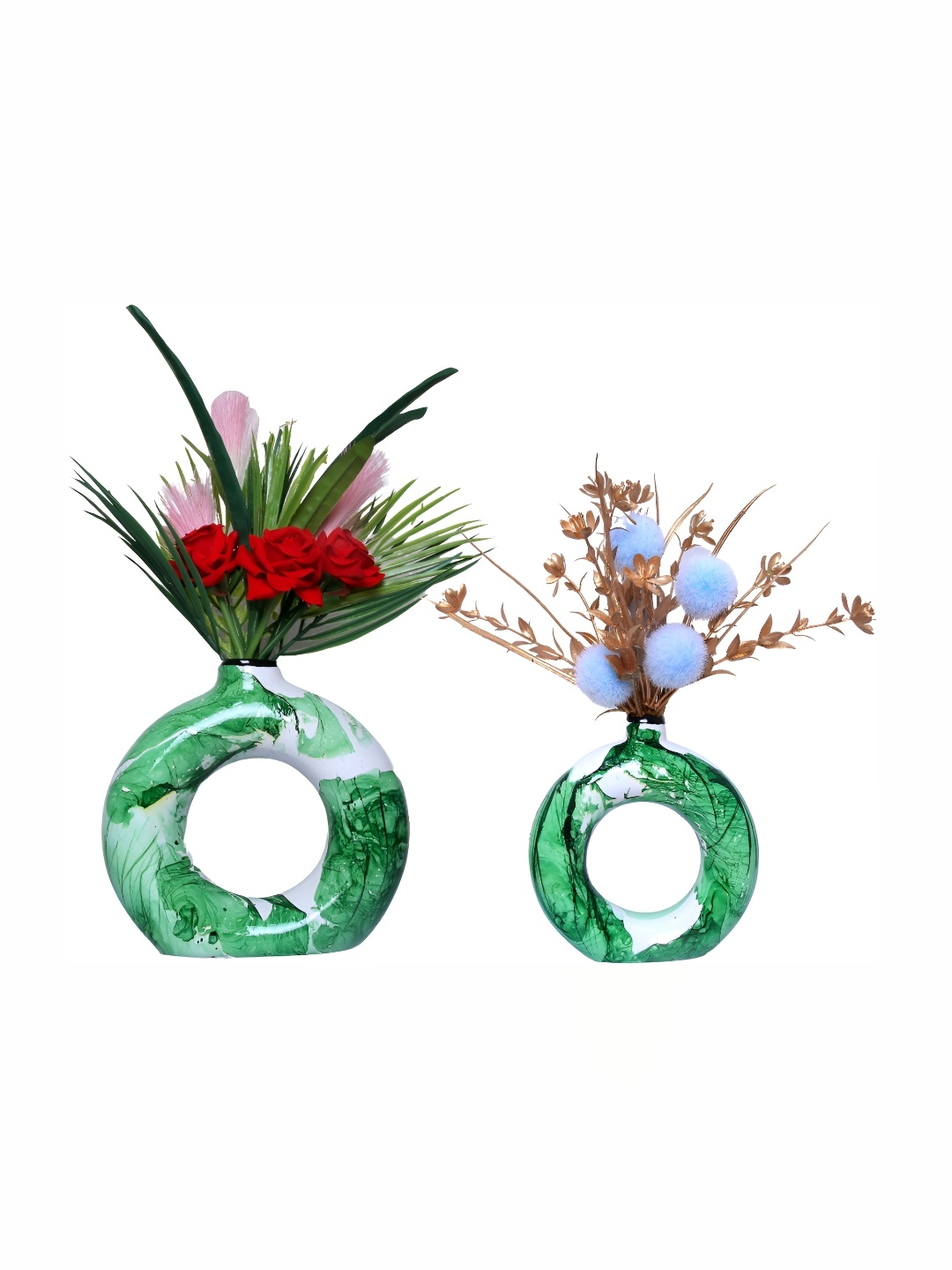 

GW CREATIONS Green 2 Pieces Donut-shaped Flower Vase