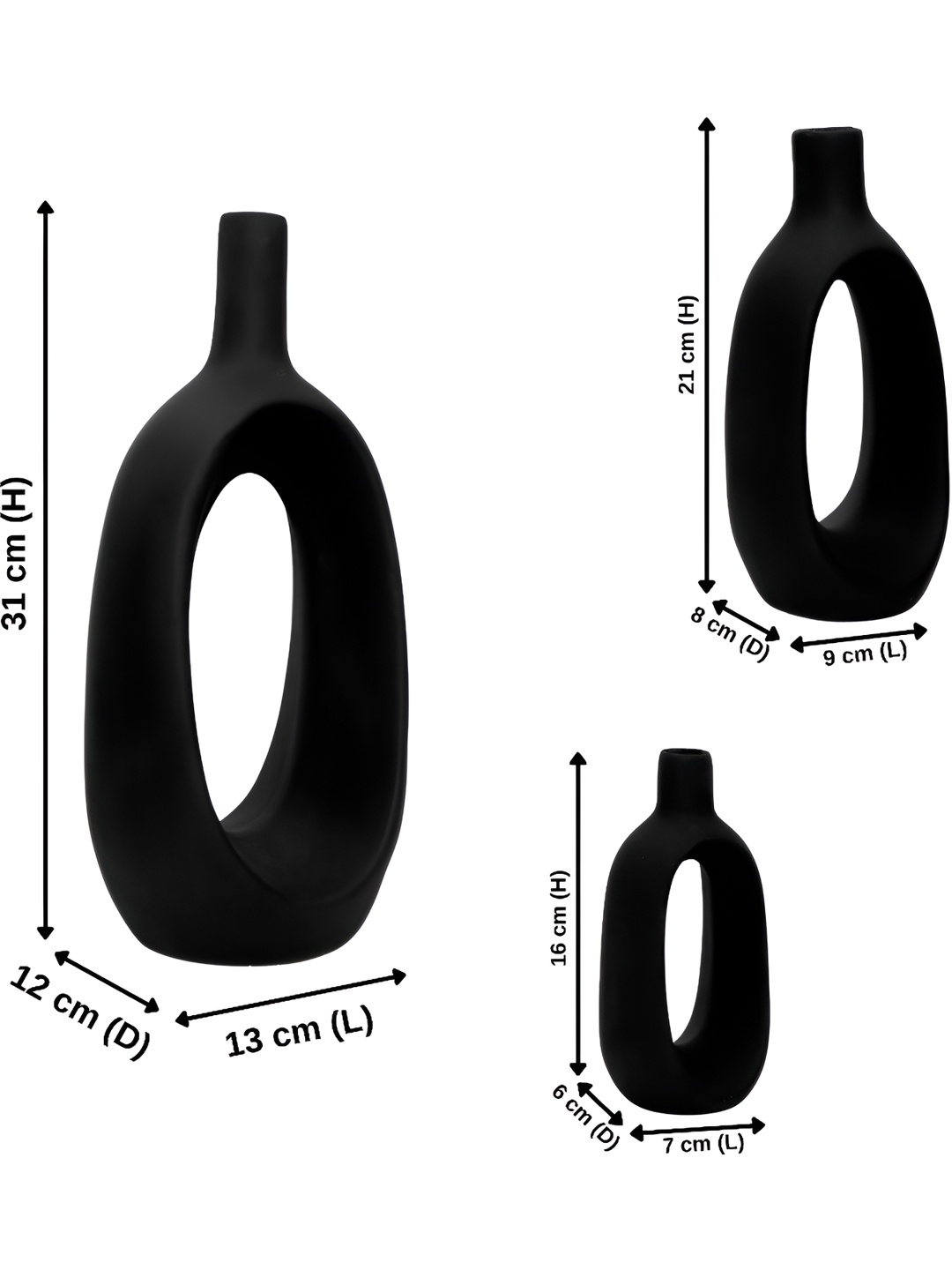 

GW CREATIONS Black 3 Pieces Flower Vases