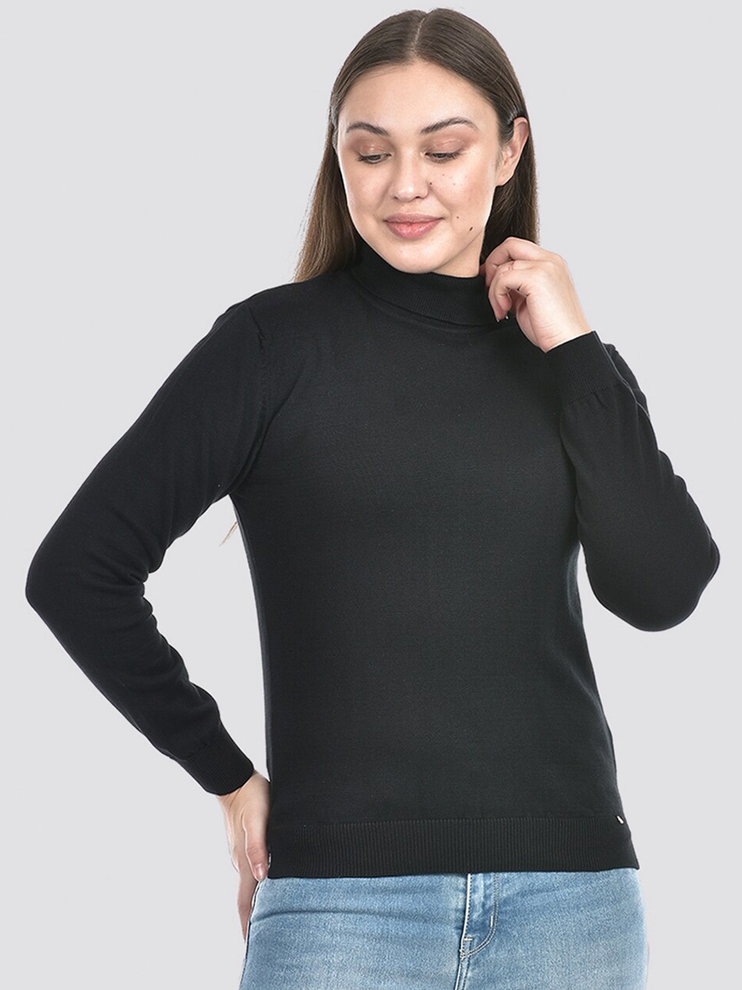

Numero Uno Turtle Neck Long Sleeves Cotton Pullover Sweater, Black
