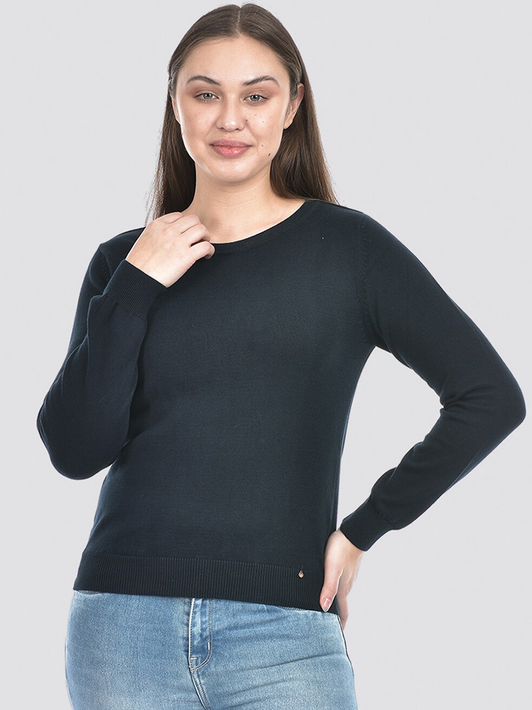 

Numero Uno Round Neck Long Sleeves Cotton Pullover Sweater, Navy blue