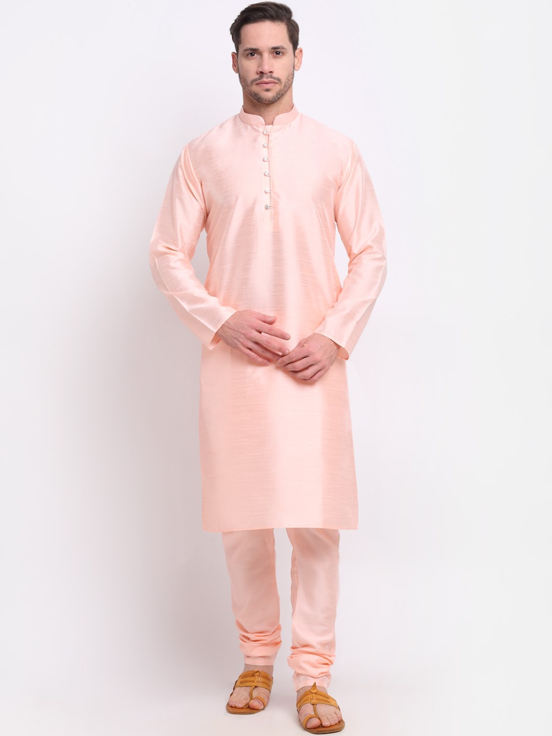 

KRAFT INDIA Mandarin Collar Regular Kurta with Churidar, Peach