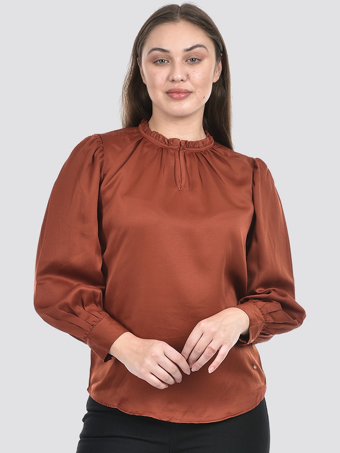 

Numero Uno Round Neck Cotton Top, Brown