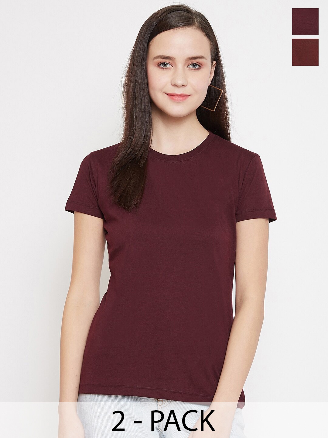 

Plagg Pack Of 2 Typography Printed Round Neck T-shirt, Maroon