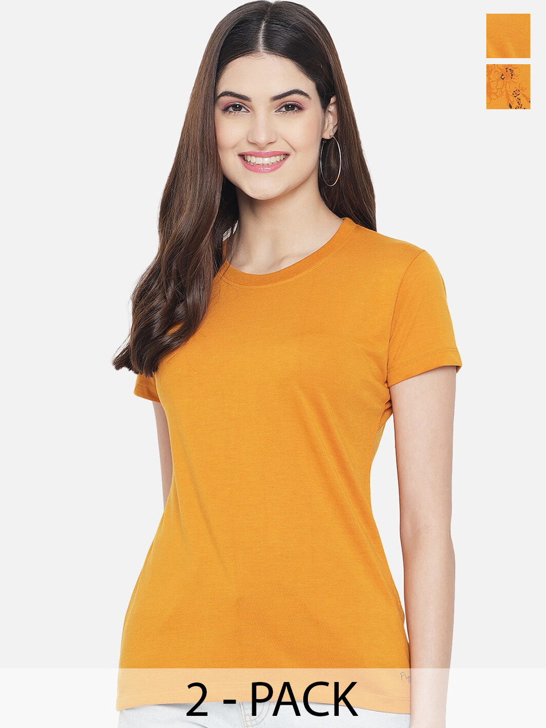 

Plagg Pack Of 2 Floral Printed T-shirt, Yellow