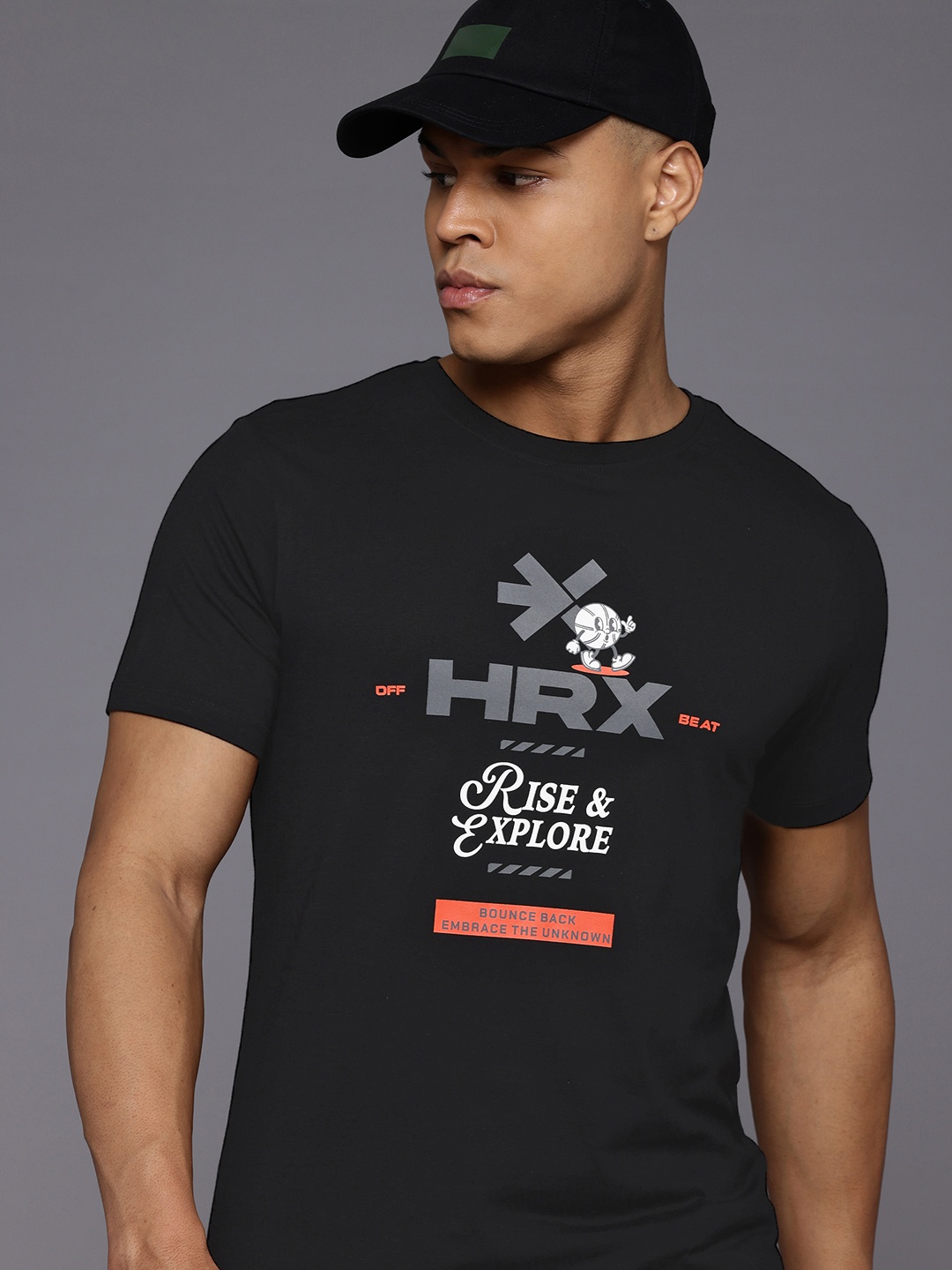 HRX by Hrithik Roshan Brand Logo Printed Lifestyle T-shirt, Black