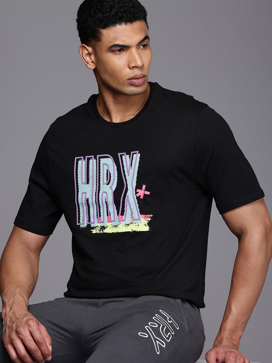 

HRX by Hrithik Roshan Pure Cotton Brand Logo Printed Lifestyle T-shirt, Black