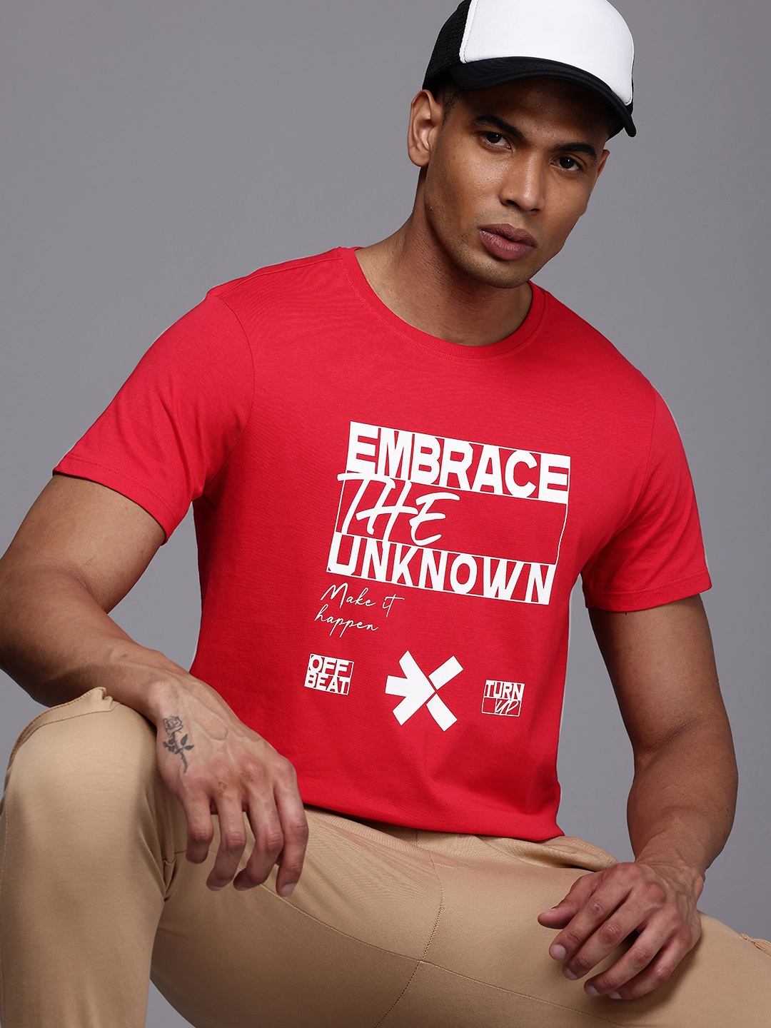 

HRX by Hrithik Roshan Typography Printed Pure Cotton T-shirt, Red