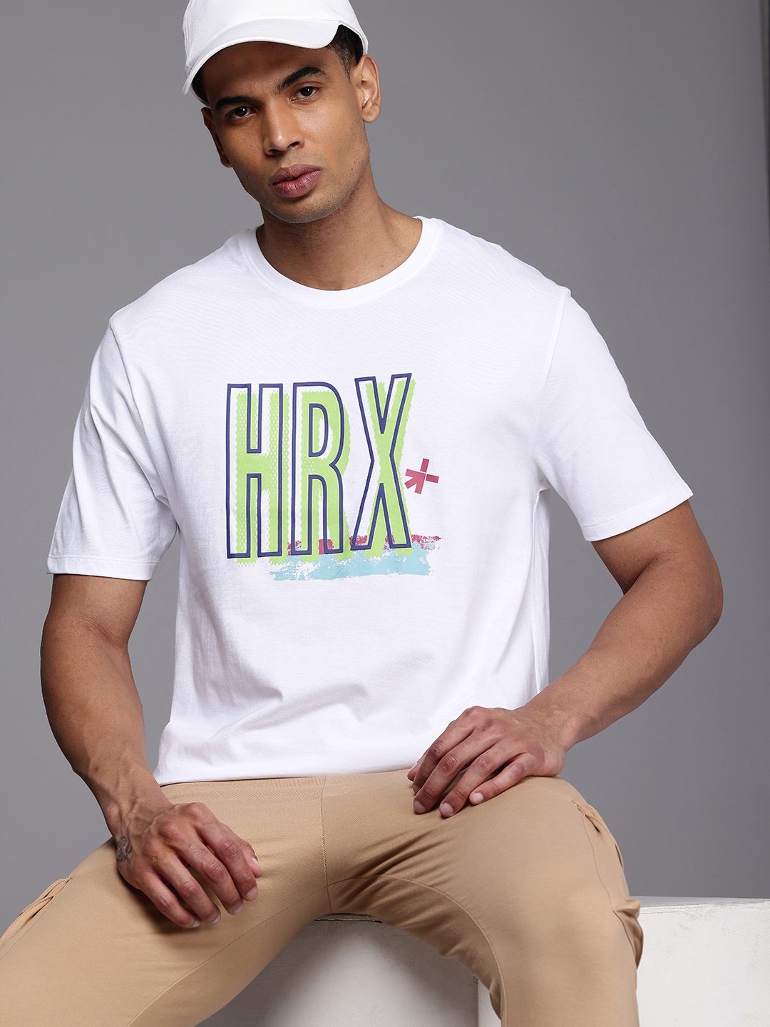 

HRX by Hrithik Roshan Brand Logo Printed Pure Cotton T-shirt, White