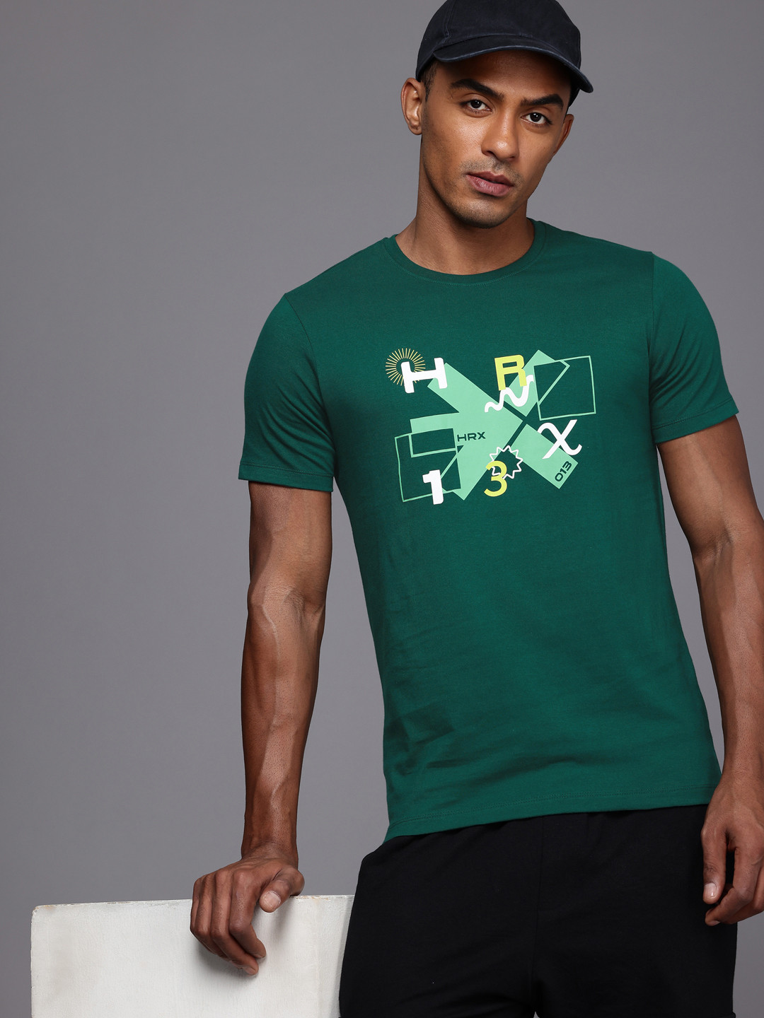 

HRX by Hrithik Roshan Brand Logo Printed Pure Cotton T-shirt, Green