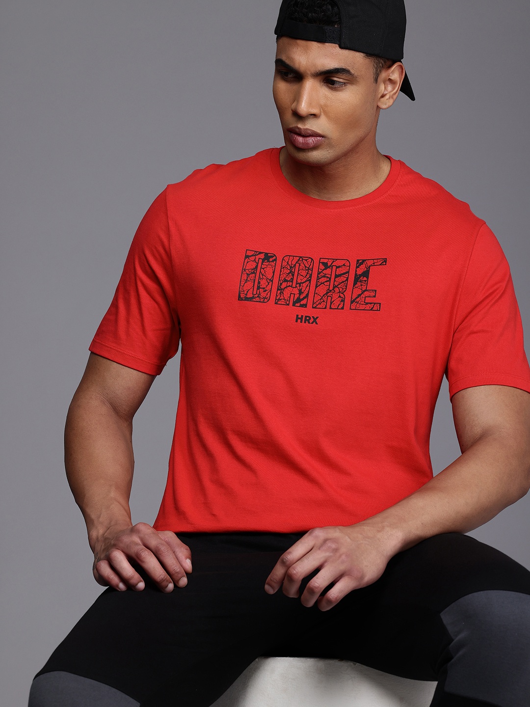 

HRX by Hrithik Roshan Typography Printed Pure Cotton T-shirt, Red