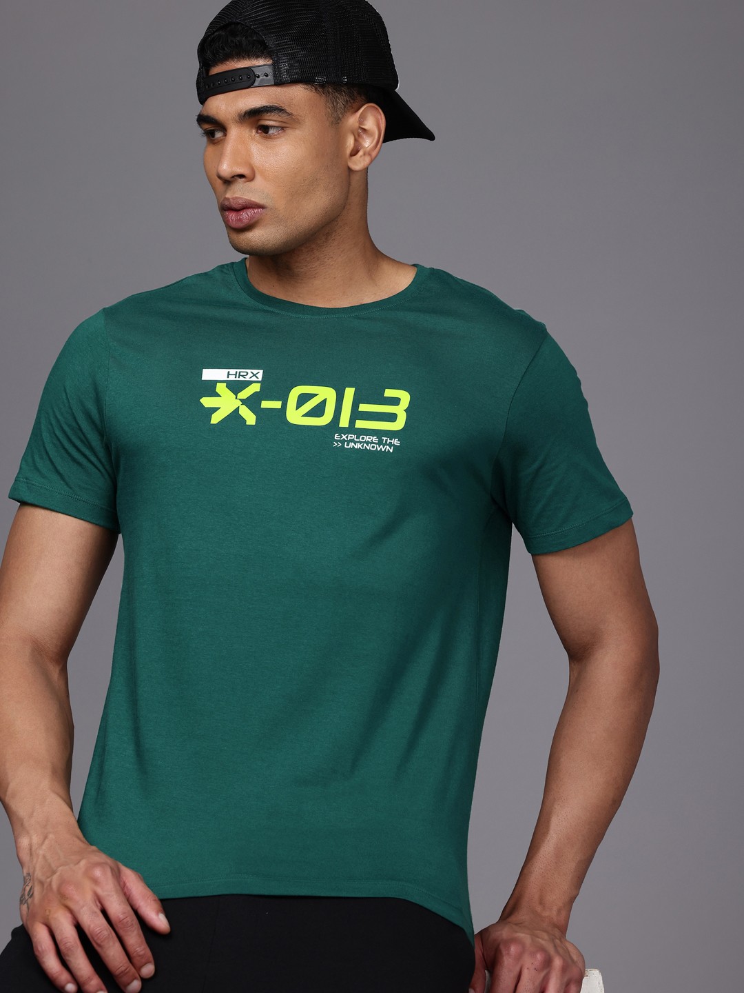 

HRX by Hrithik Roshan Men Typography Printed Pure Cotton T-shirt, Green