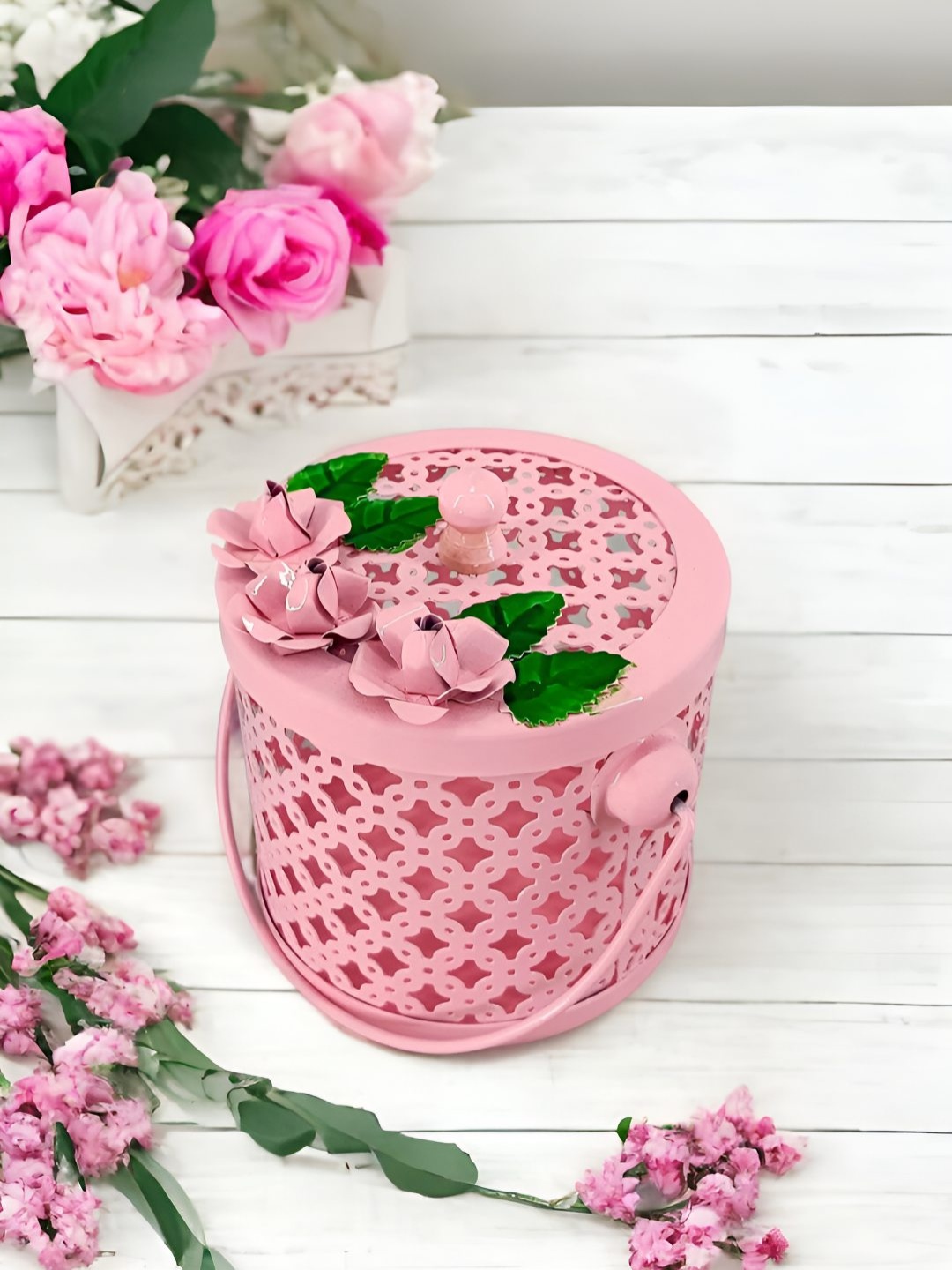 

Extreme Karigari Pink Textured Canister Decorative Jar