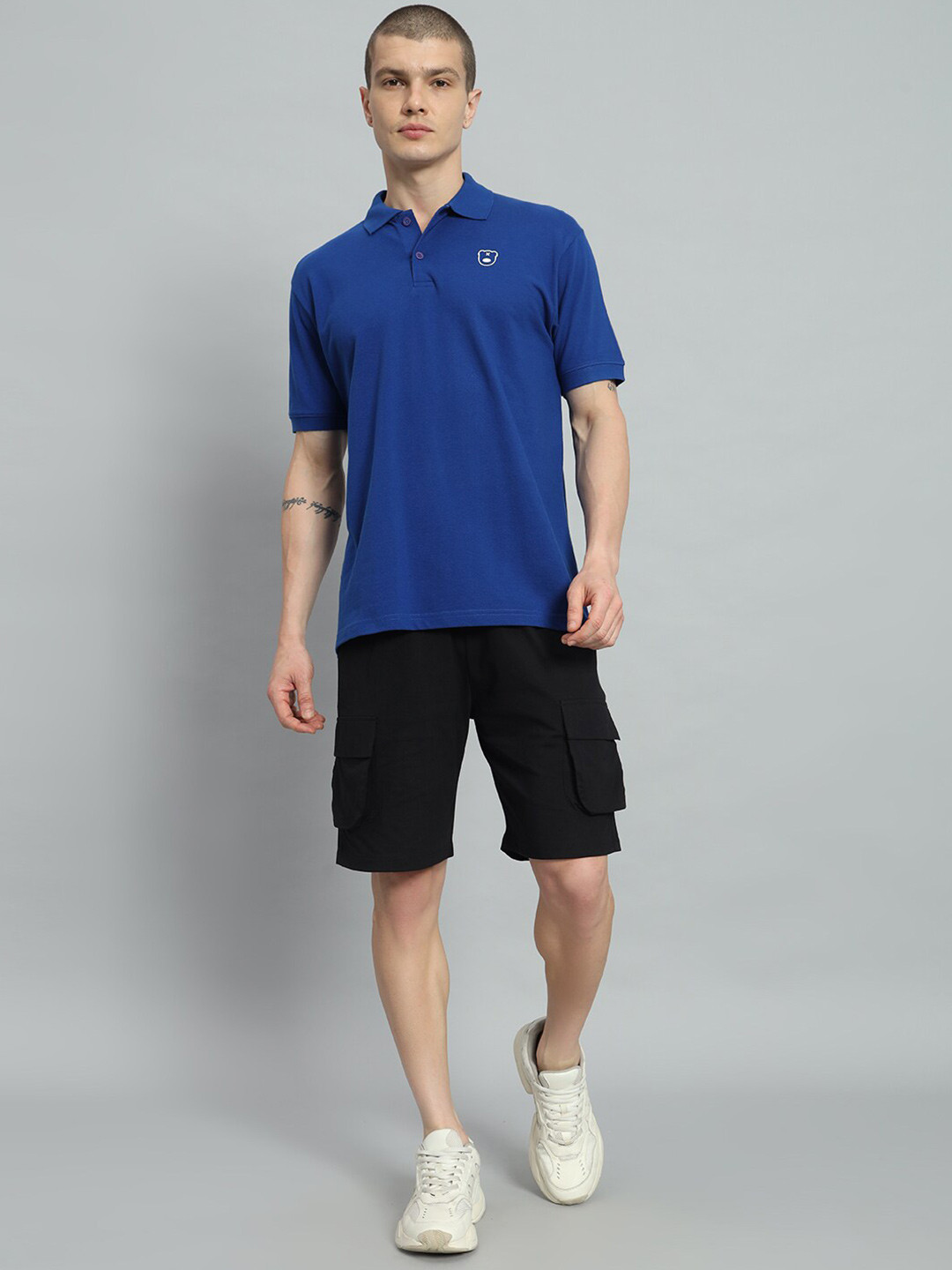 

GRIFFEL Polo Collar Short Sleeves Pure Cotton T-shirt With Shorts, Blue