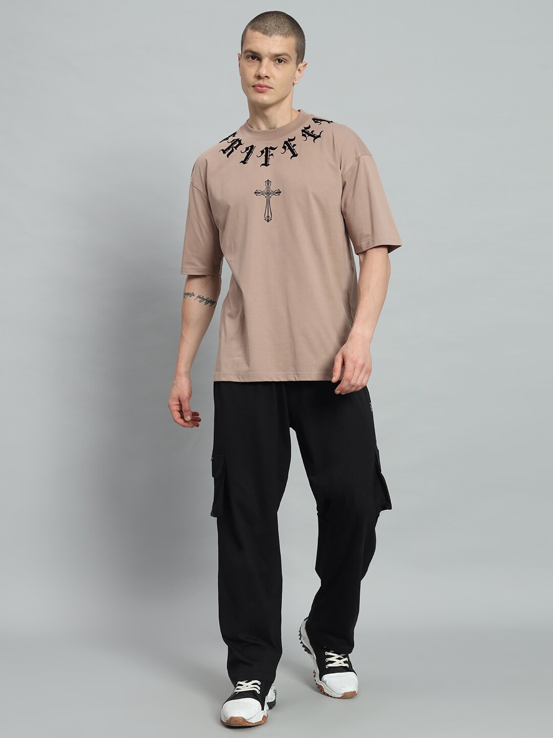 

GRIFFEL Printed Pure Cotton T-shirt with Trousers, Beige