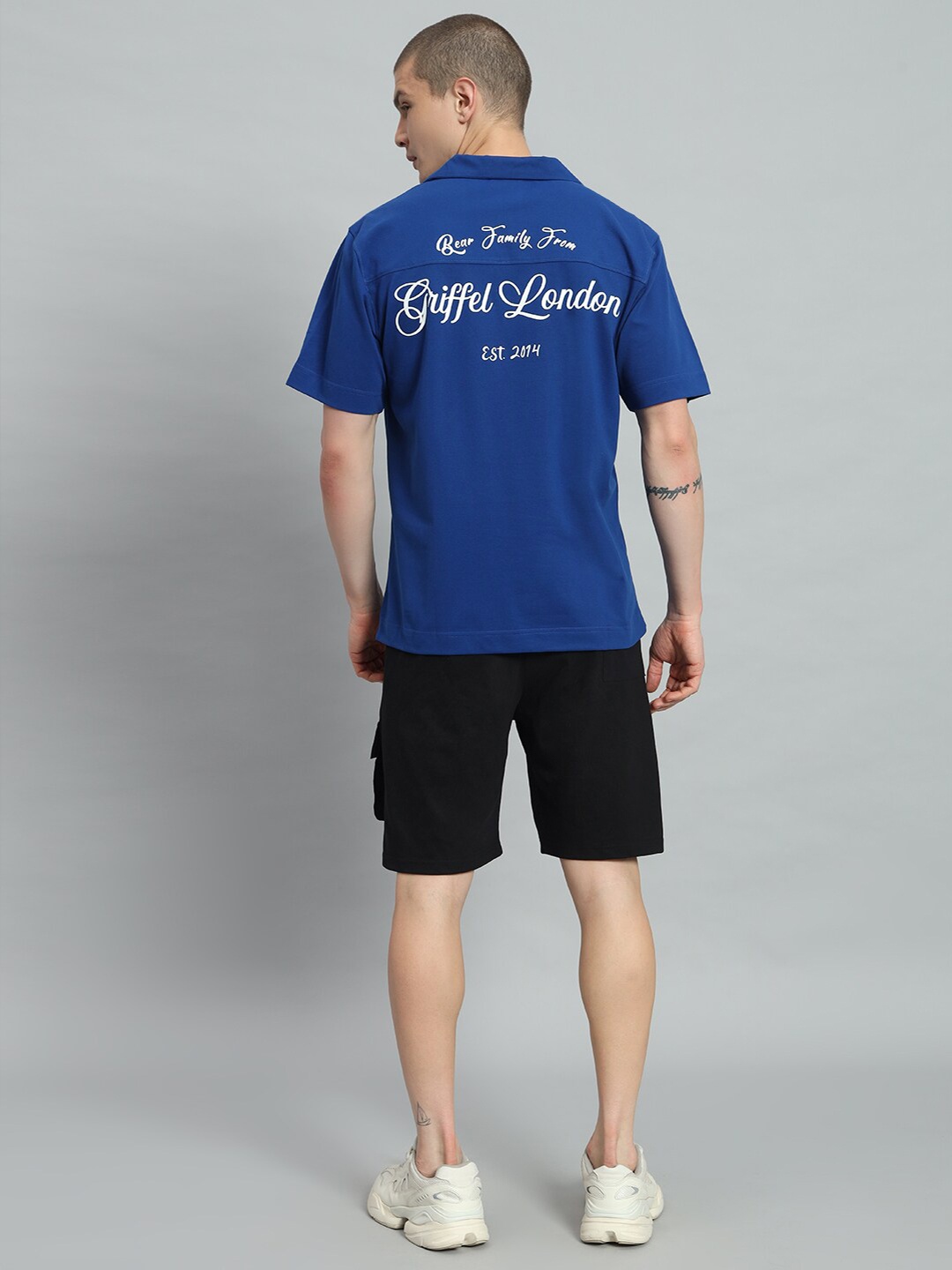 

GRIFFEL Typography Printed Pure Cotton Shirt With Shorts Co-Ords, Blue