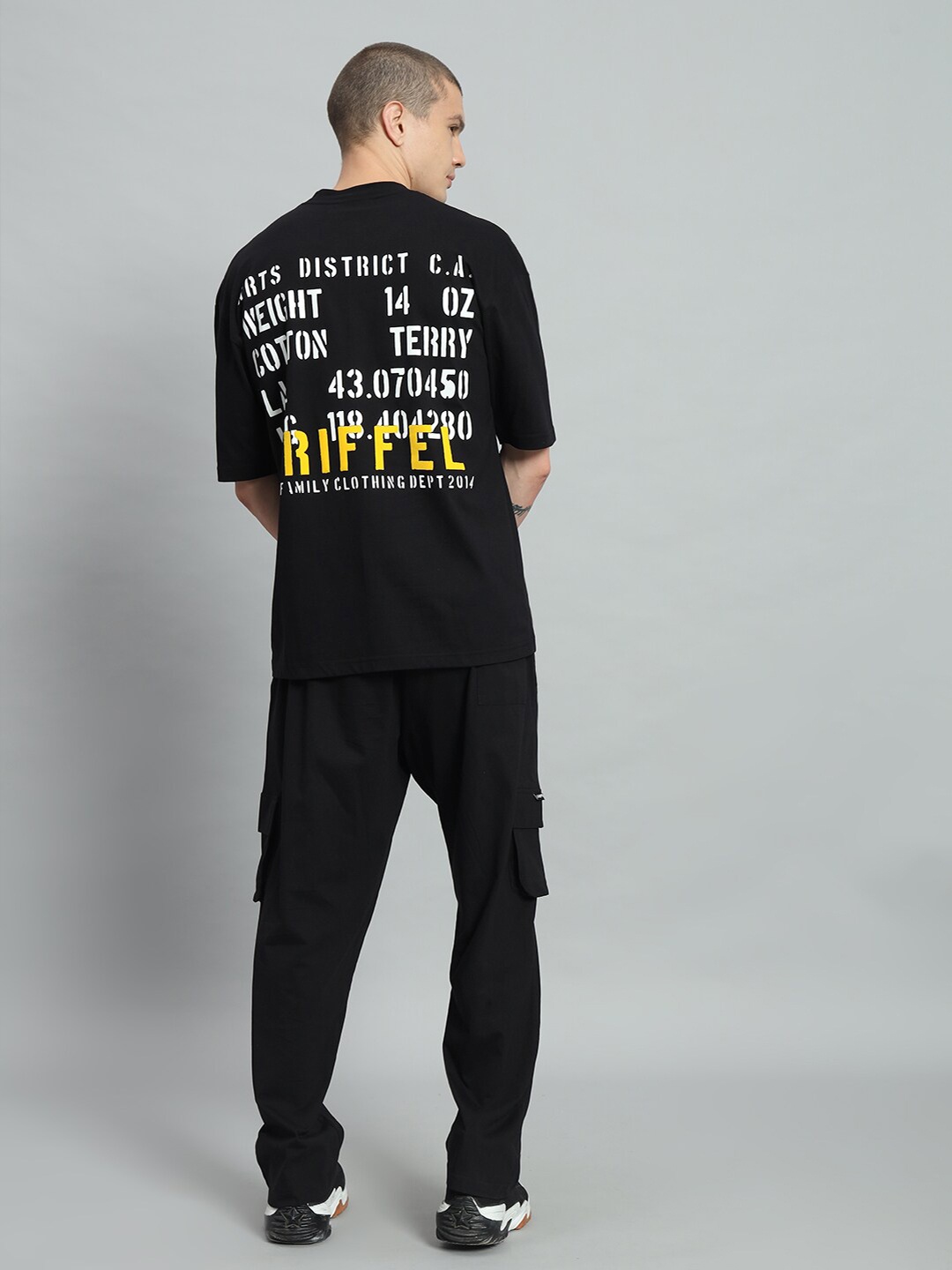 

GRIFFEL Typography Printed Pure Cotton T-Shirt With Trouser, Black