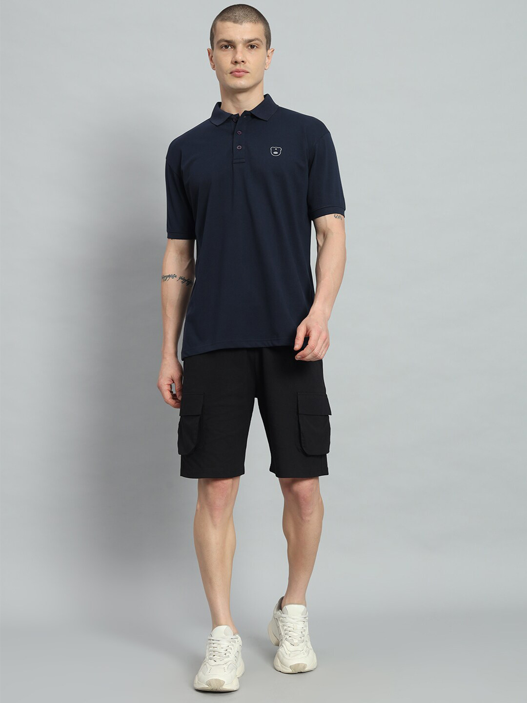 

GRIFFEL Pure Cotton T-Shirt With Shorts Co-Ords, Navy blue