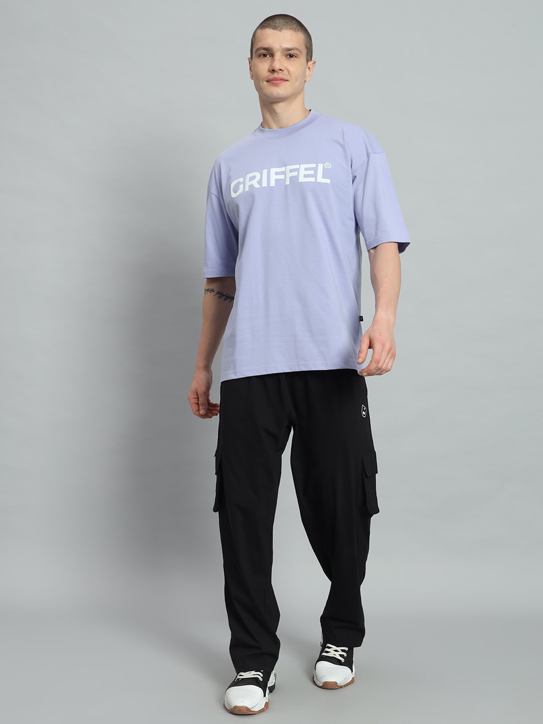 

GRIFFEL Typography Printed Pure Cotton T-Shirt With Trousers, Mauve