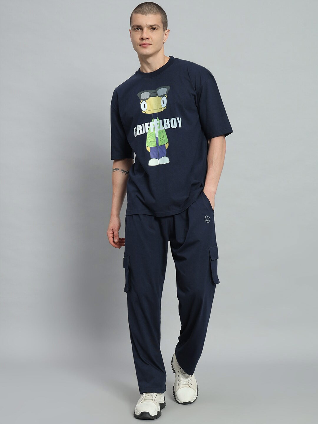 

GRIFFEL Graphic Printed Pure Cotton T-Shirt With Trouser, Navy blue