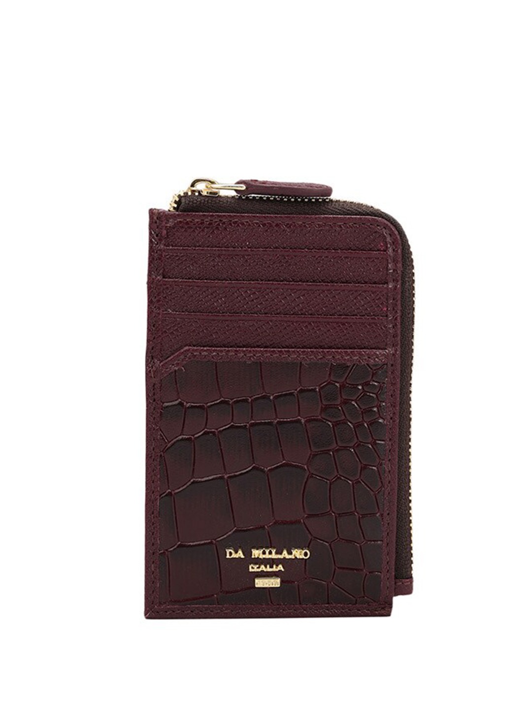 

Da Milano Men Geometric Textured Leather Card Holder, Burgundy