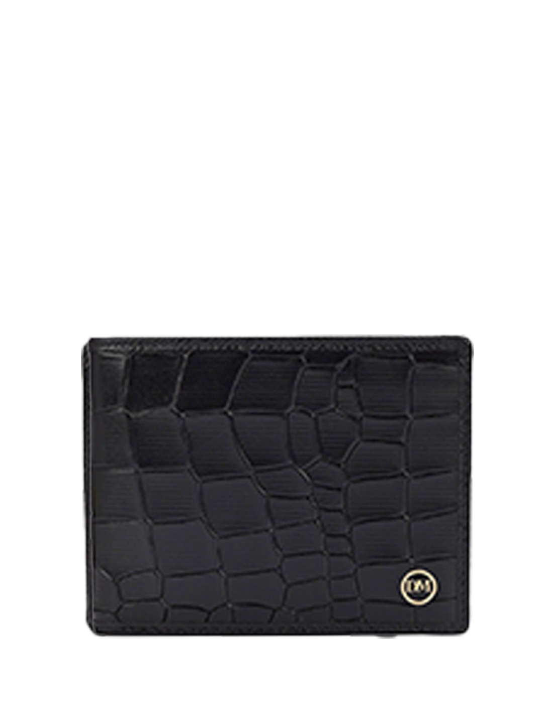 

Da Milano Men Geometric Textured Leather Two Fold Wallet, Black