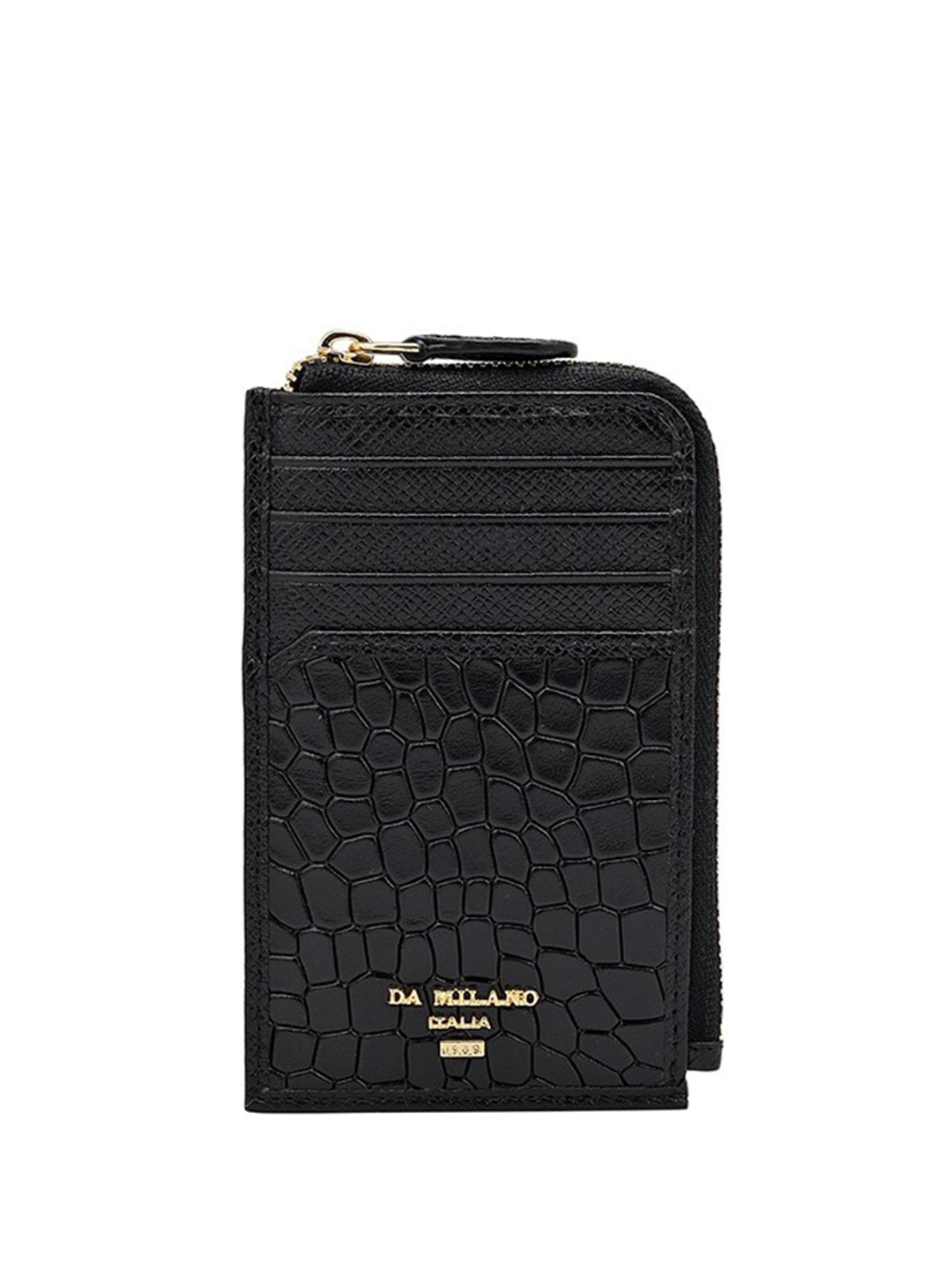 

Da Milano Men Geometric Textured Leather Card Holder, Black