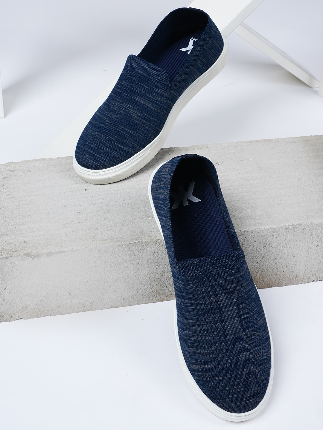 

Kook N Keech Men Teal Blue Round Toe Textile Slip-On Sneakers
