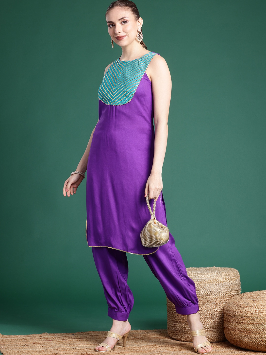 

Sangria Women Yoke Design Gotta Patti Kurta with Salwar, Purple