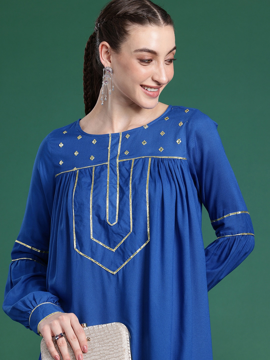 

Sangria Regular Mirror Work A-Line Kurta with Patiala, Blue