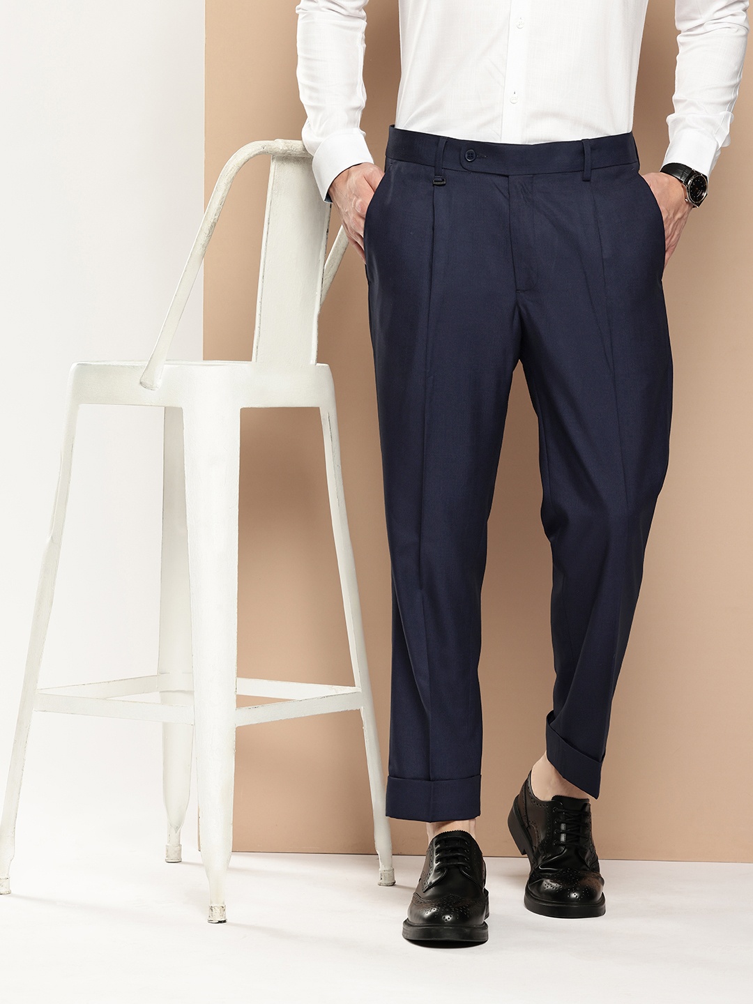 

INVICTUS Men Slim Fit Formal Trousers, Navy blue