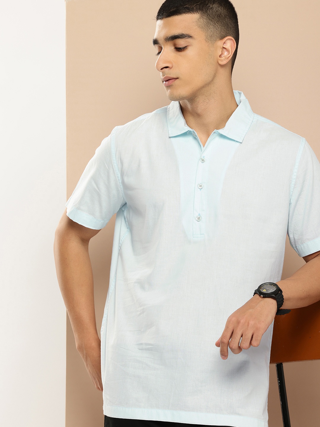 

INVICTUS Pure Cotton Casual Shirt, Blue