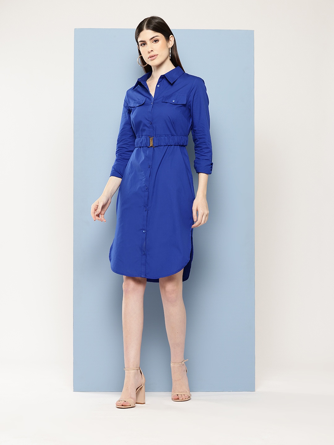 

Chemistry Cotton Shirt Dress with Belt, Blue