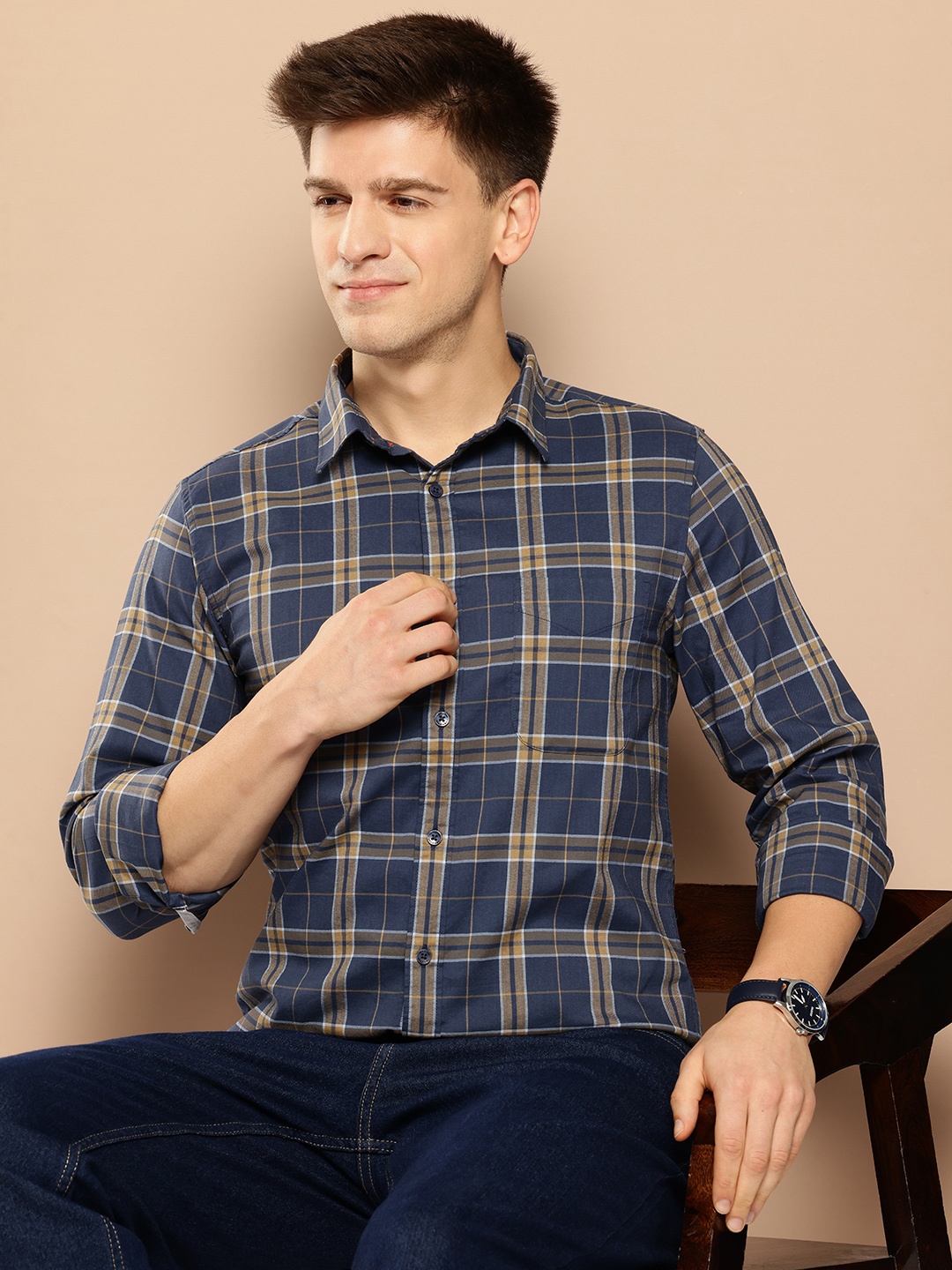 

INVICTUS Tartan Checked Slim Fit Shirt, Blue