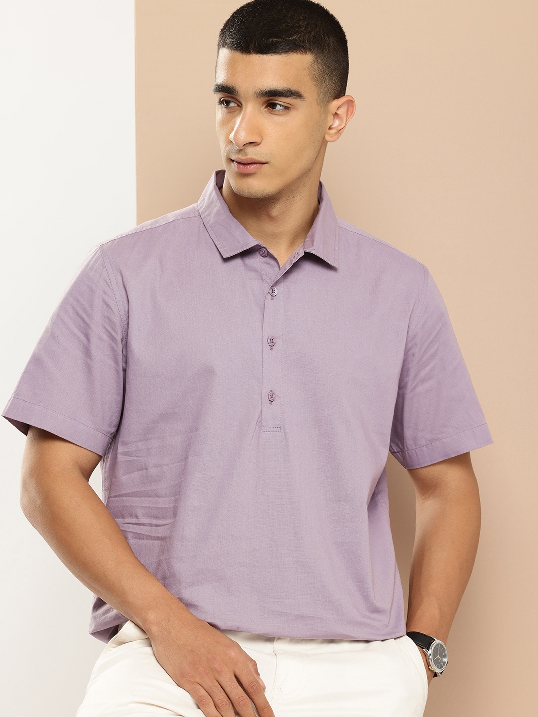 

INVICTUS Pure Cotton Casual Shirt, Purple