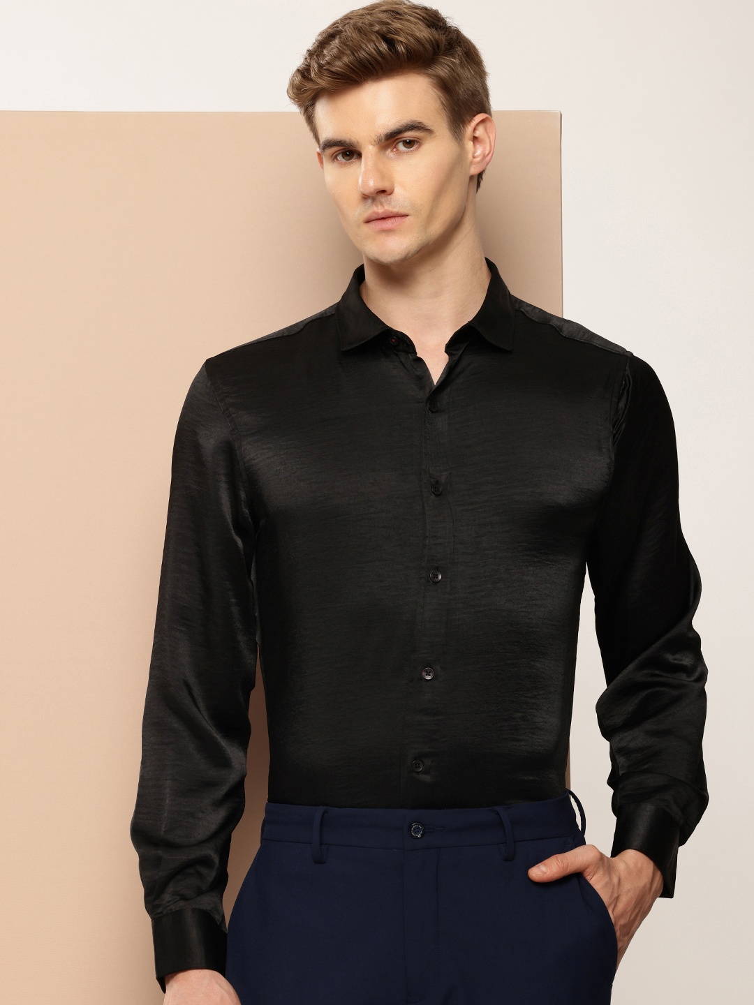 

INVICTUS Satin Finish Party Shirt, Black