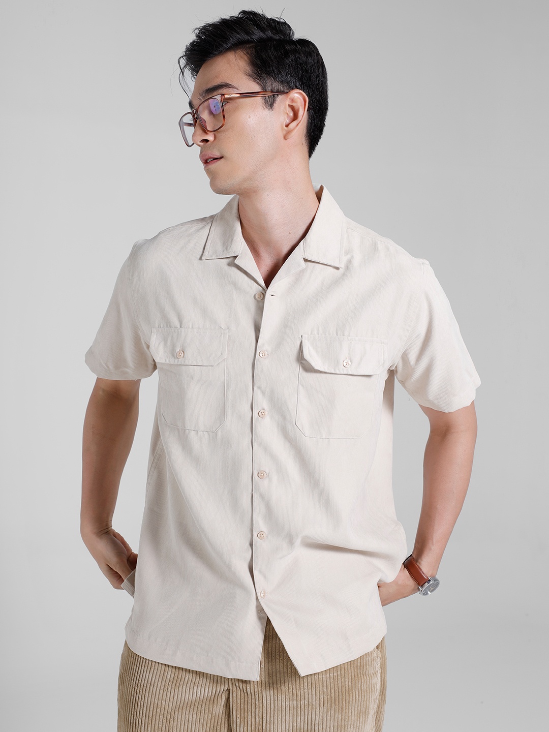 

INVICTUS Cuban Collar Casual Shirt, Beige