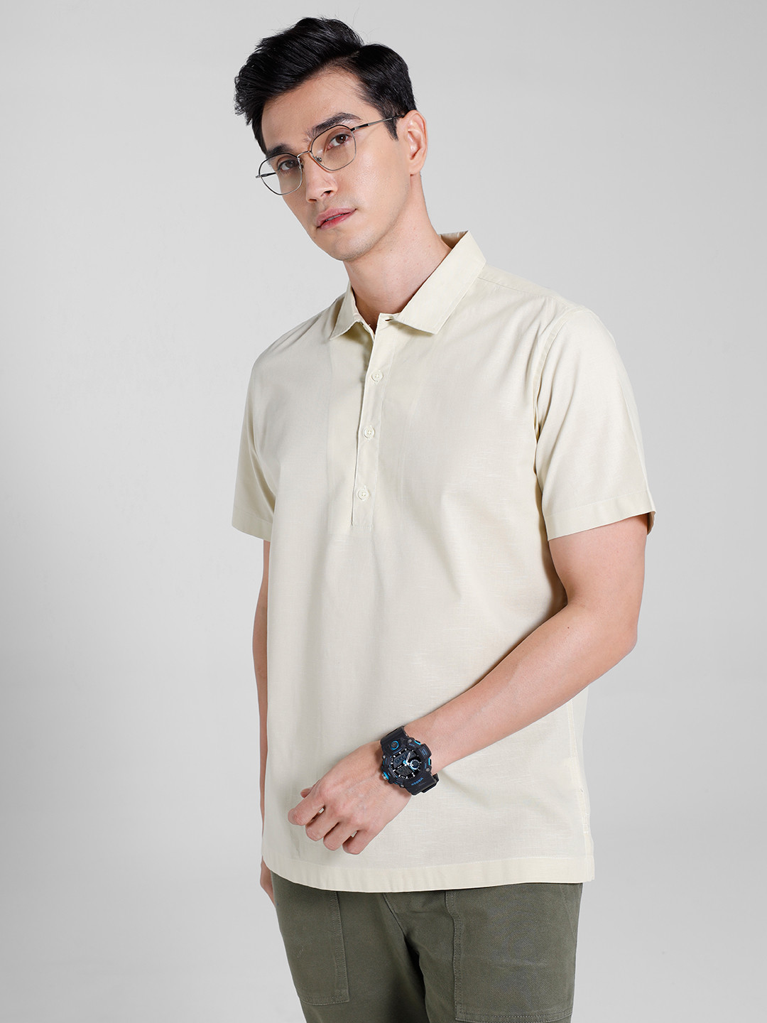 

INVICTUS Pure Cotton Casual Shirt, Beige