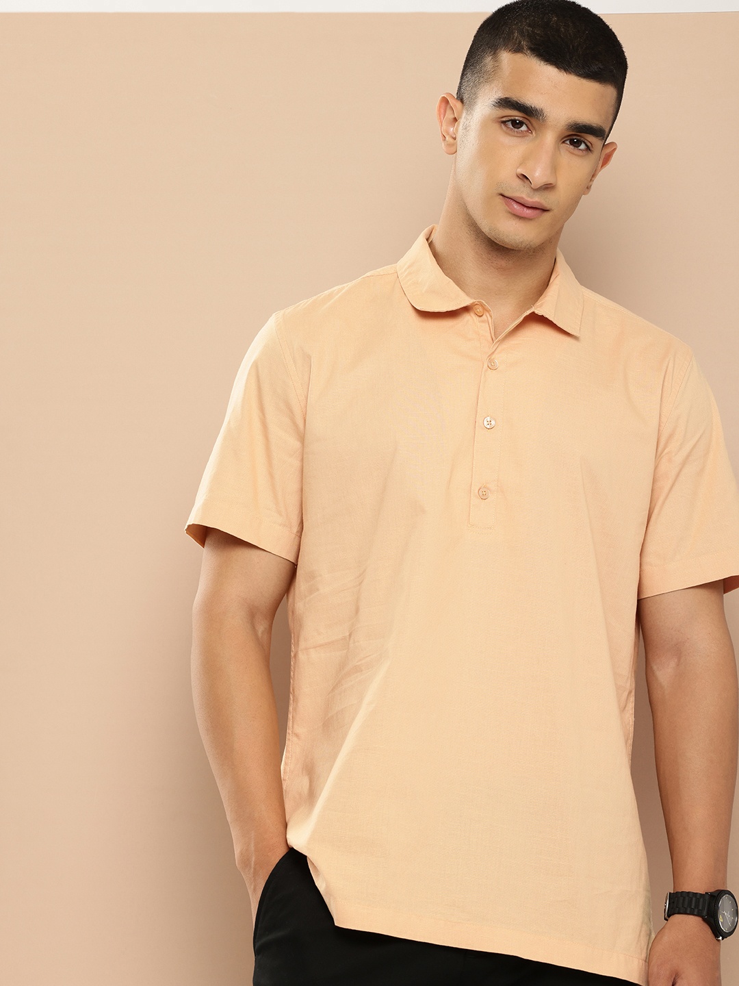 

INVICTUS Pure Cotton Casual Shirt, Peach