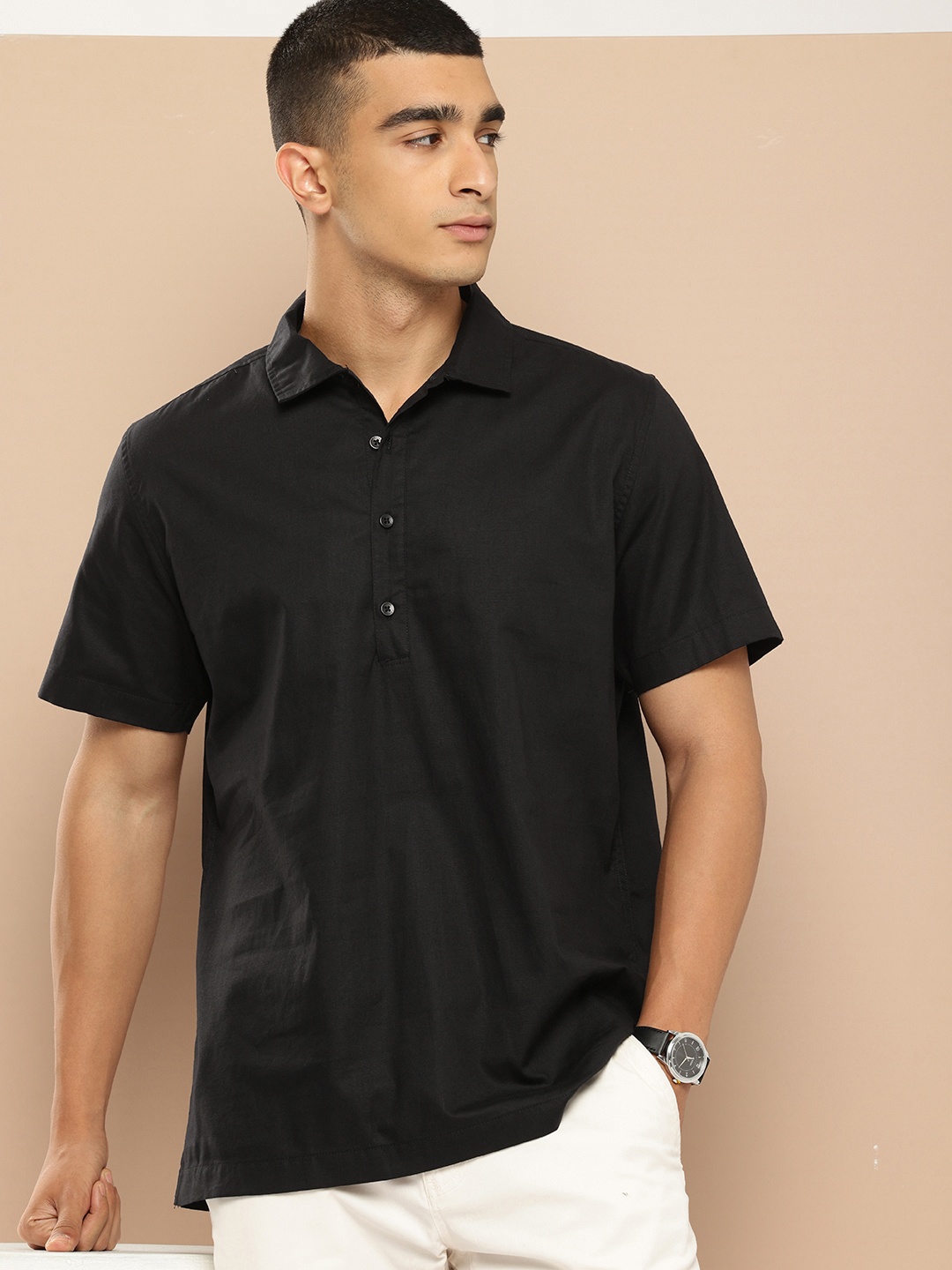 

INVICTUS Pure Cotton Casual Shirt, Black