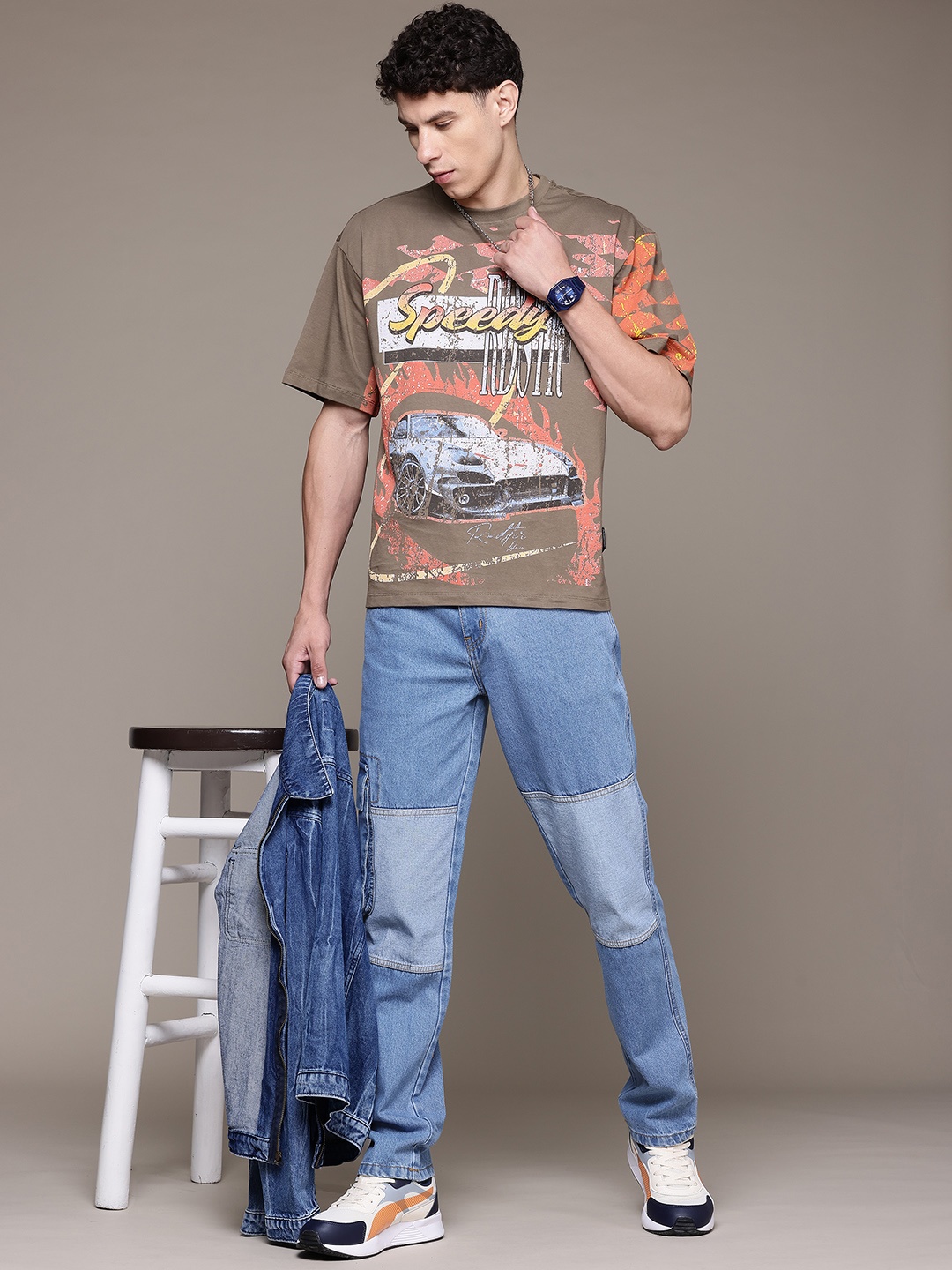 

Roadster The Life Co. Non-Stretchable Paneled Cargo Pocket Relaxed Fit Pure Cotton Jeans, Blue