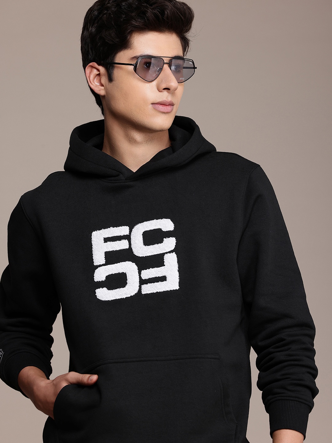 

French Connection Self Design Typography Hooded Sweatshirt, Black
